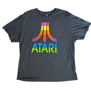 Atari XL Gray T-Shirt Rainbow Logo Cotton Blend Mens Tee 80s Inspired